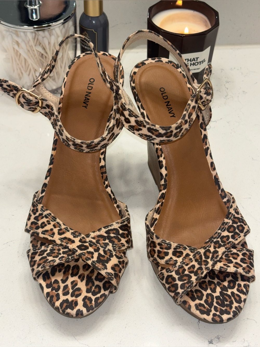 Old Navy Leopard Print Wedge Sandals - Tan/Black | Size: 9M | NWOT * - Picture 4 of 15